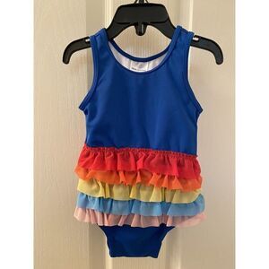 Hanna Andersson Sunblock Rainbow Ruffle One Piece Swimsuit Size 70 6-12 Mos NWT